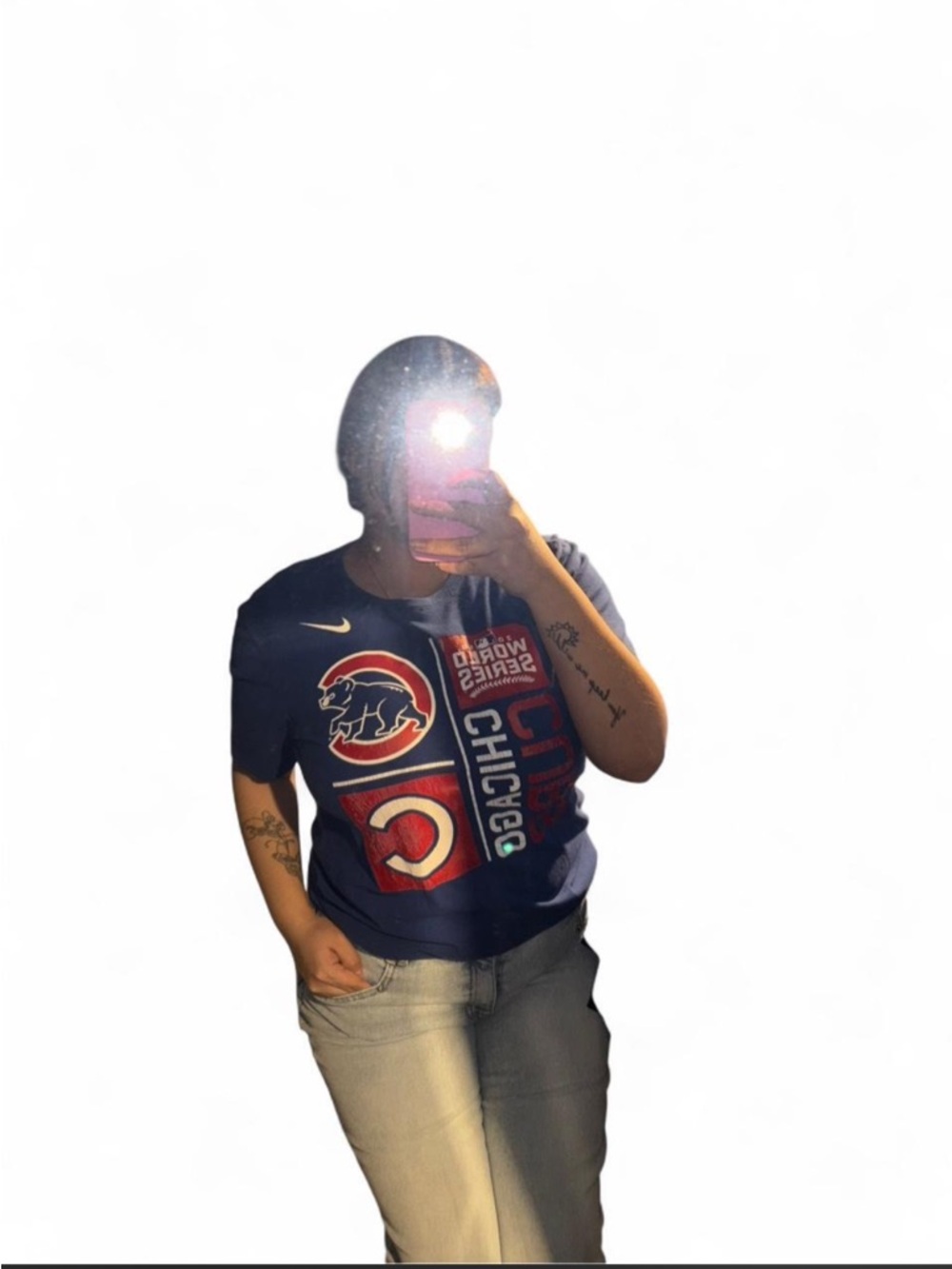Nike Navy Blue Graphic Tee with Red and White Accents